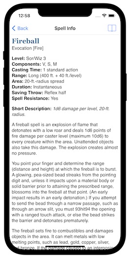 Spell info screenshot